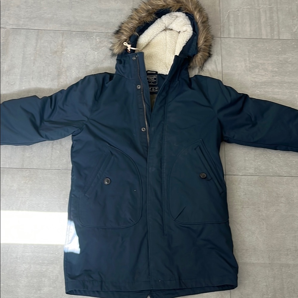 Abercrombie & Fitch Navy Puffer Jacket with Fur Hood